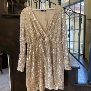 BooHoo Gold Sequin Party Dress, Size 12